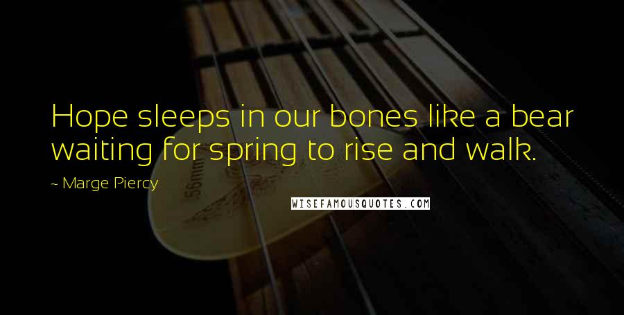 Marge Piercy Quotes: Hope sleeps in our bones like a bear waiting for spring to rise and walk.