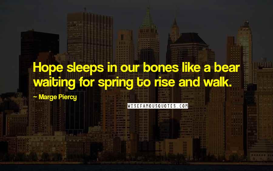 Marge Piercy Quotes: Hope sleeps in our bones like a bear waiting for spring to rise and walk.