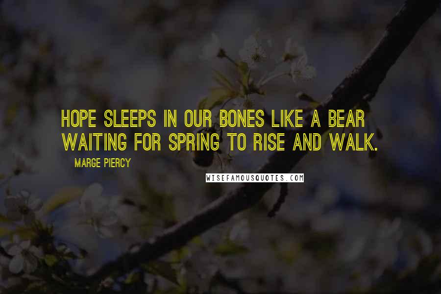 Marge Piercy Quotes: Hope sleeps in our bones like a bear waiting for spring to rise and walk.