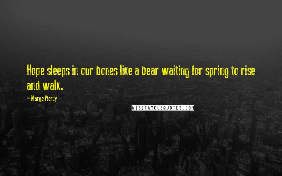 Marge Piercy Quotes: Hope sleeps in our bones like a bear waiting for spring to rise and walk.