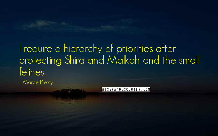 Marge Piercy Quotes: I require a hierarchy of priorities after protecting Shira and Malkah and the small felines.