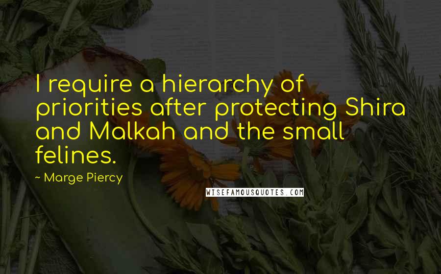 Marge Piercy Quotes: I require a hierarchy of priorities after protecting Shira and Malkah and the small felines.