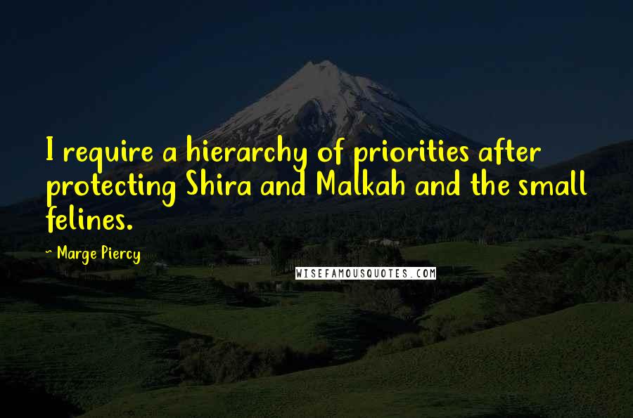 Marge Piercy Quotes: I require a hierarchy of priorities after protecting Shira and Malkah and the small felines.