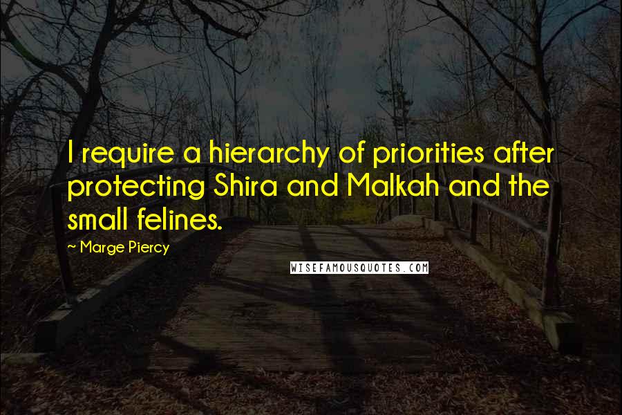Marge Piercy Quotes: I require a hierarchy of priorities after protecting Shira and Malkah and the small felines.