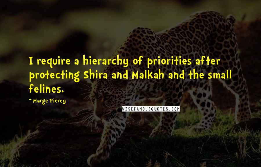 Marge Piercy Quotes: I require a hierarchy of priorities after protecting Shira and Malkah and the small felines.