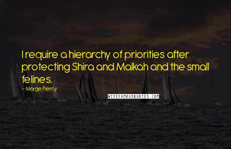 Marge Piercy Quotes: I require a hierarchy of priorities after protecting Shira and Malkah and the small felines.