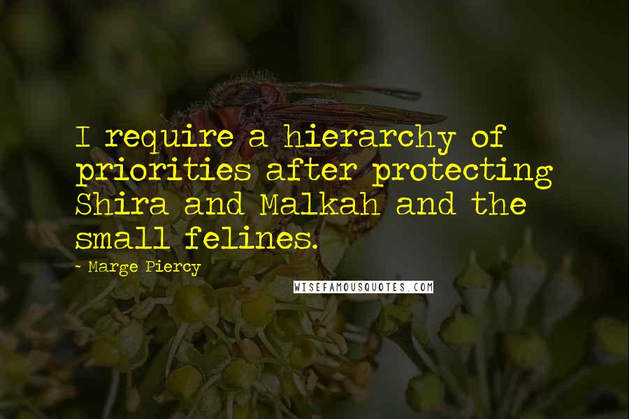 Marge Piercy Quotes: I require a hierarchy of priorities after protecting Shira and Malkah and the small felines.