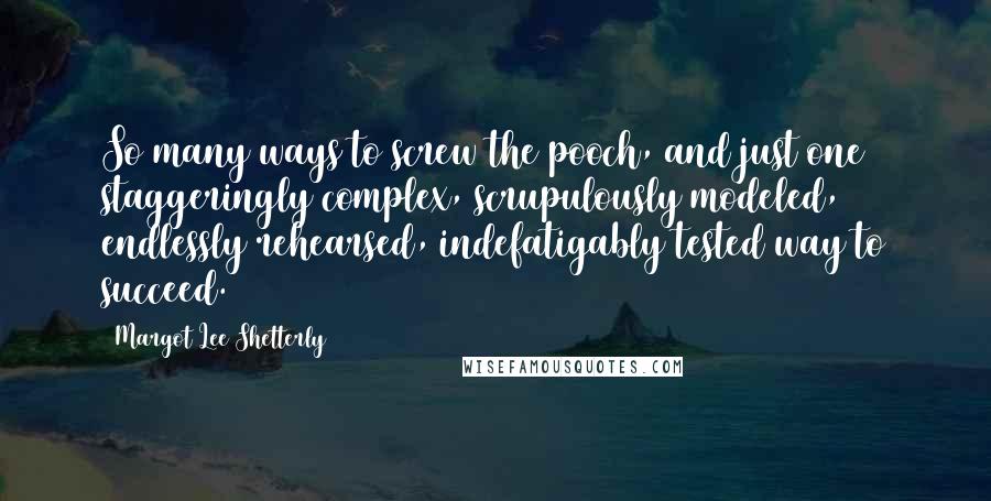 Margot Lee Shetterly Quotes: So many ways to screw the pooch, and just one staggeringly complex, scrupulously modeled, endlessly rehearsed, indefatigably tested way to succeed.