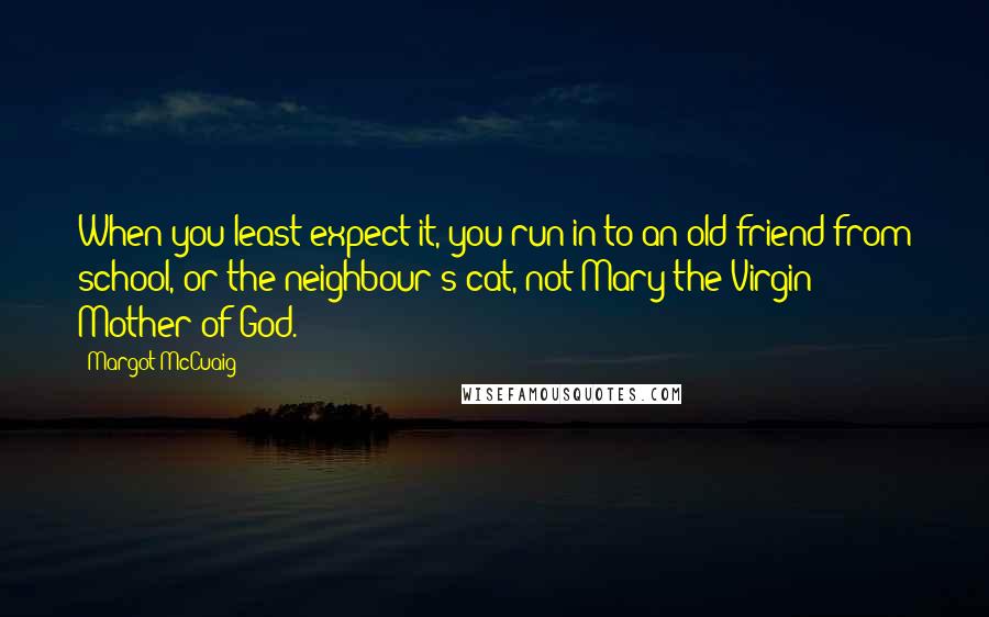 Margot McCuaig Quotes: When you least expect it, you run in to an old friend from school, or the neighbour's cat, not Mary the Virgin Mother of God.
