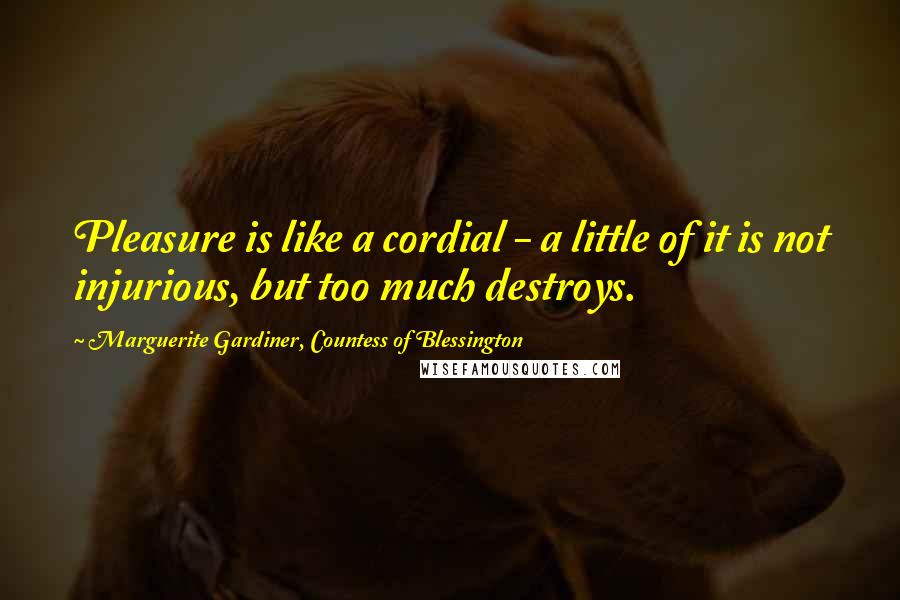 Marguerite Gardiner, Countess Of Blessington Quotes: Pleasure is like a cordial - a little of it is not injurious, but too much destroys.