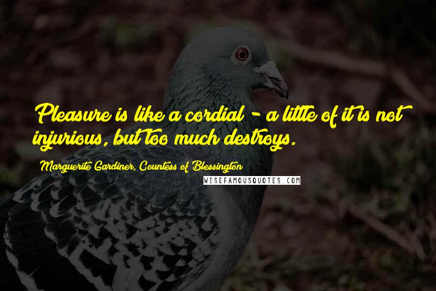 Marguerite Gardiner, Countess Of Blessington Quotes: Pleasure is like a cordial - a little of it is not injurious, but too much destroys.