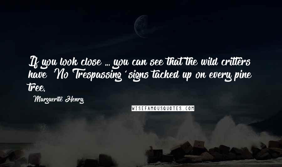 Marguerite Henry Quotes: If you look close ... you can see that the wild critters have 'No Trespassing' signs tacked up on every pine tree.