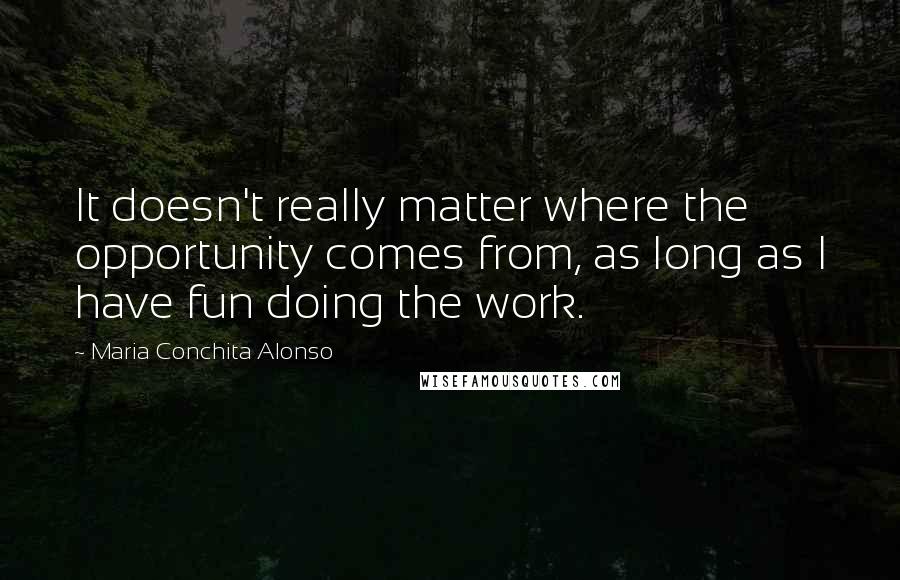 Maria Conchita Alonso Quotes: It doesn't really matter where the opportunity comes from, as long as I have fun doing the work.