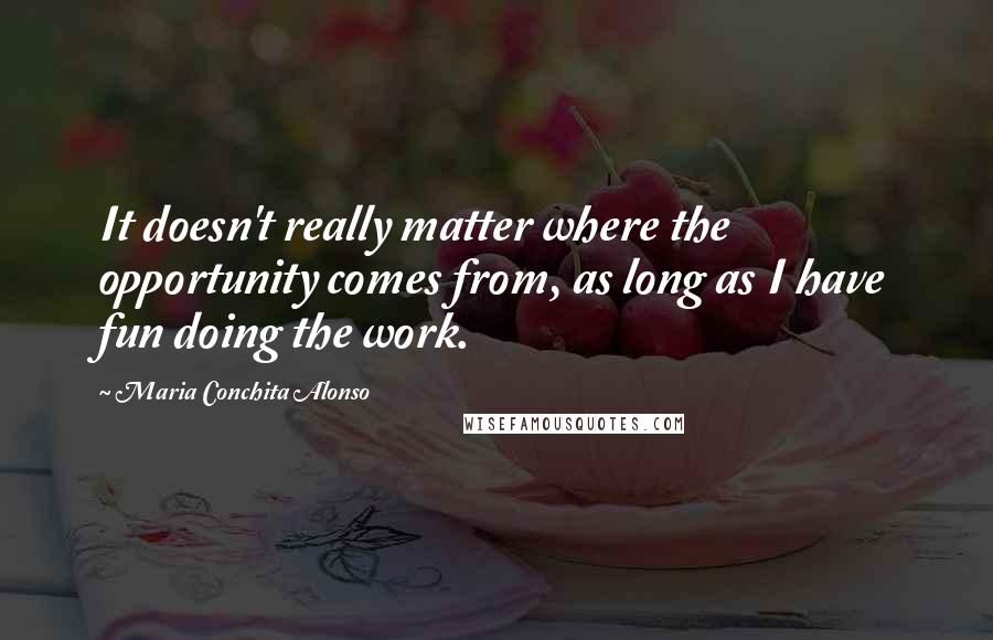 Maria Conchita Alonso Quotes: It doesn't really matter where the opportunity comes from, as long as I have fun doing the work.