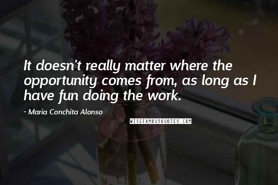 Maria Conchita Alonso Quotes: It doesn't really matter where the opportunity comes from, as long as I have fun doing the work.