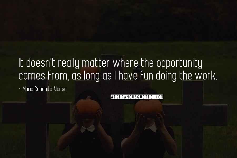 Maria Conchita Alonso Quotes: It doesn't really matter where the opportunity comes from, as long as I have fun doing the work.