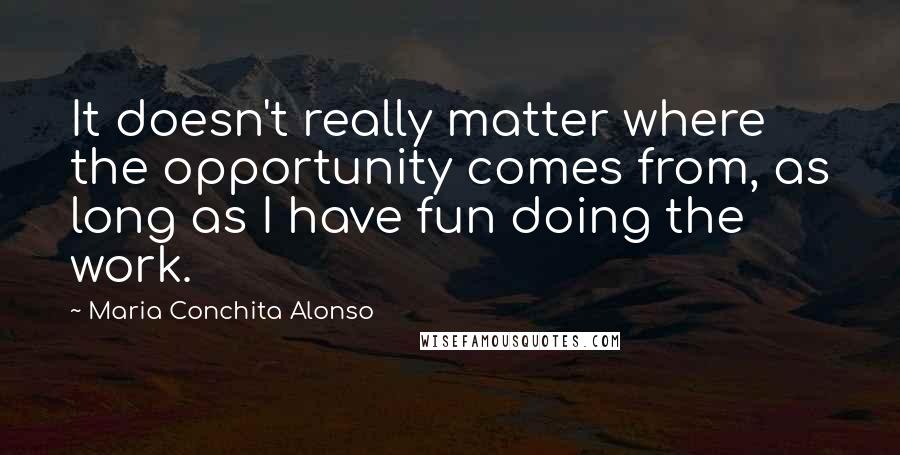 Maria Conchita Alonso Quotes: It doesn't really matter where the opportunity comes from, as long as I have fun doing the work.