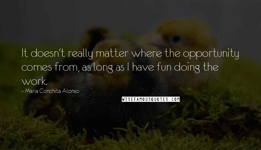 Maria Conchita Alonso Quotes: It doesn't really matter where the opportunity comes from, as long as I have fun doing the work.