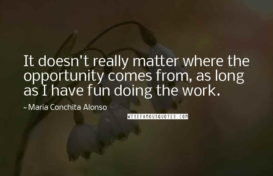 Maria Conchita Alonso Quotes: It doesn't really matter where the opportunity comes from, as long as I have fun doing the work.