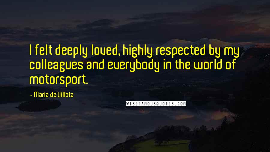 Maria De Villota Quotes: I felt deeply loved, highly respected by my colleagues and everybody in the world of motorsport.