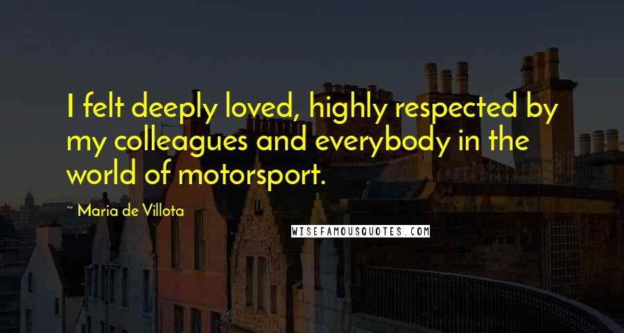 Maria De Villota Quotes: I felt deeply loved, highly respected by my colleagues and everybody in the world of motorsport.