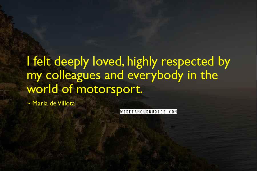Maria De Villota Quotes: I felt deeply loved, highly respected by my colleagues and everybody in the world of motorsport.
