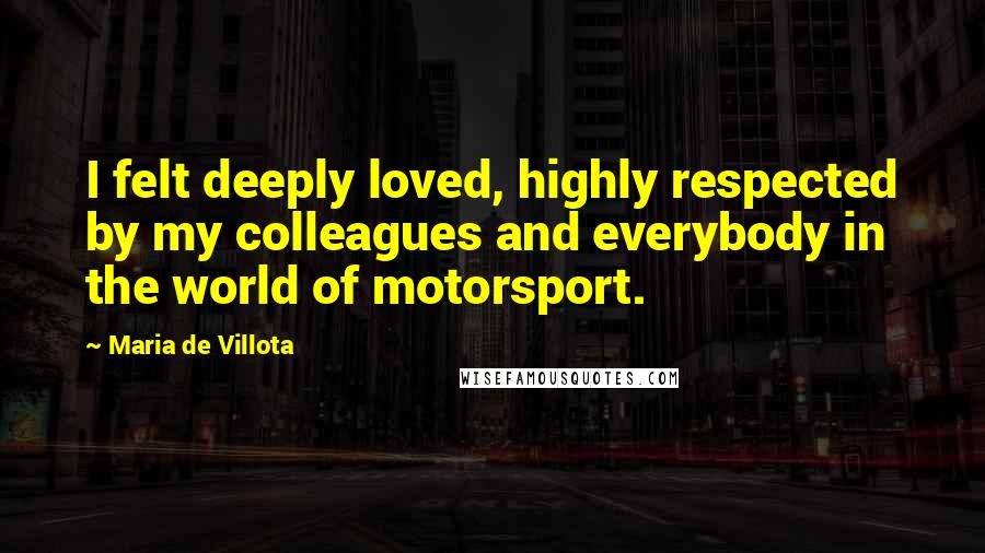 Maria De Villota Quotes: I felt deeply loved, highly respected by my colleagues and everybody in the world of motorsport.