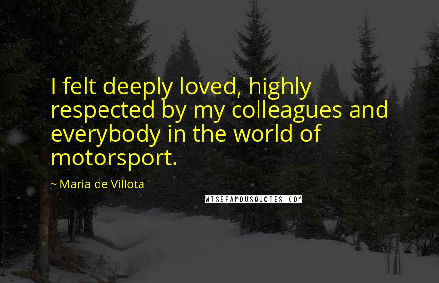 Maria De Villota Quotes: I felt deeply loved, highly respected by my colleagues and everybody in the world of motorsport.