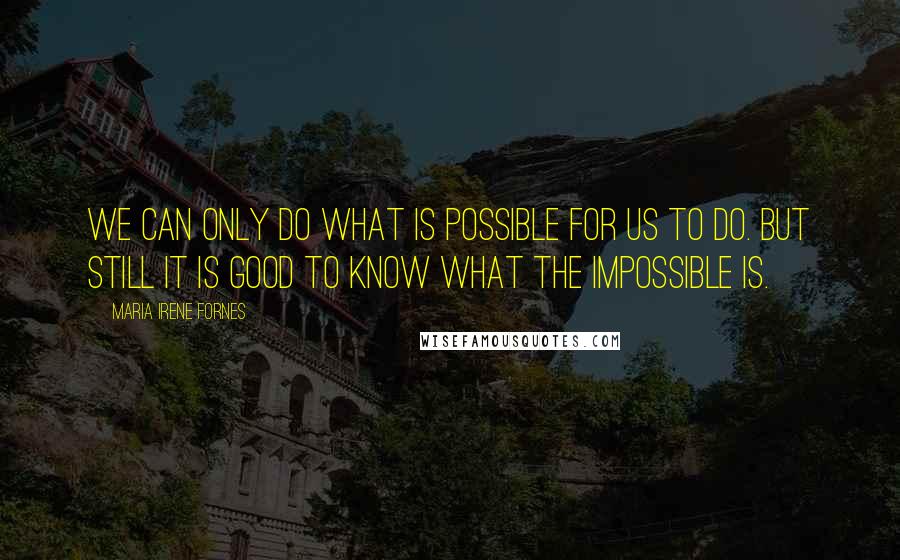 Maria Irene Fornes Quotes: We can only do what is possible for us to do. But still it is good to know what the impossible is.