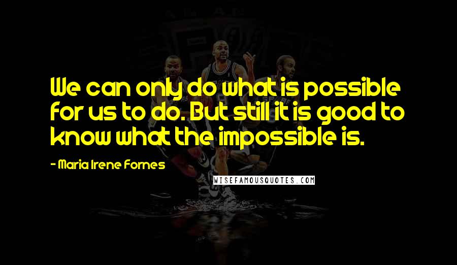 Maria Irene Fornes Quotes: We can only do what is possible for us to do. But still it is good to know what the impossible is.