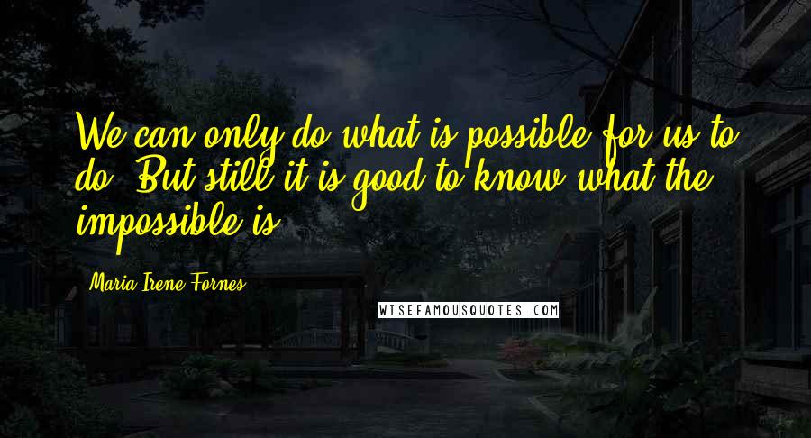 Maria Irene Fornes Quotes: We can only do what is possible for us to do. But still it is good to know what the impossible is.