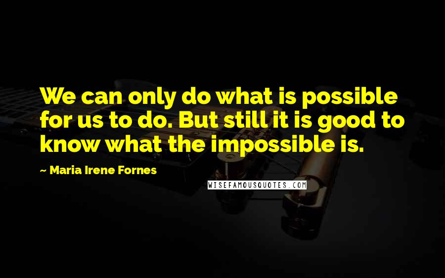 Maria Irene Fornes Quotes: We can only do what is possible for us to do. But still it is good to know what the impossible is.