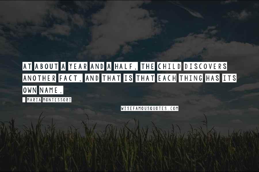 Maria Montessori Quotes: At about a year and a half, the child discovers another fact, and that is that each thing has its own name.