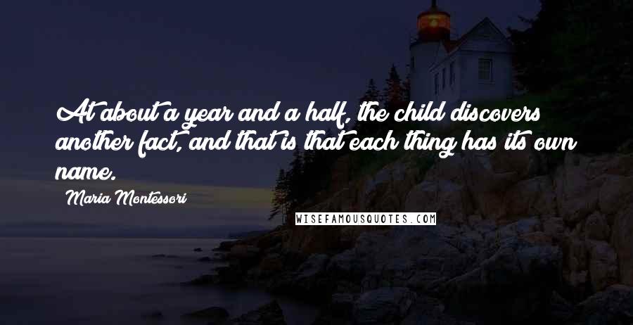 Maria Montessori Quotes: At about a year and a half, the child discovers another fact, and that is that each thing has its own name.