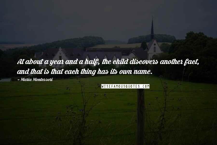 Maria Montessori Quotes: At about a year and a half, the child discovers another fact, and that is that each thing has its own name.