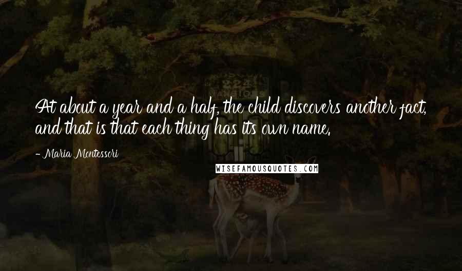 Maria Montessori Quotes: At about a year and a half, the child discovers another fact, and that is that each thing has its own name.