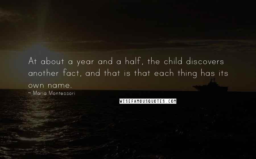 Maria Montessori Quotes: At about a year and a half, the child discovers another fact, and that is that each thing has its own name.