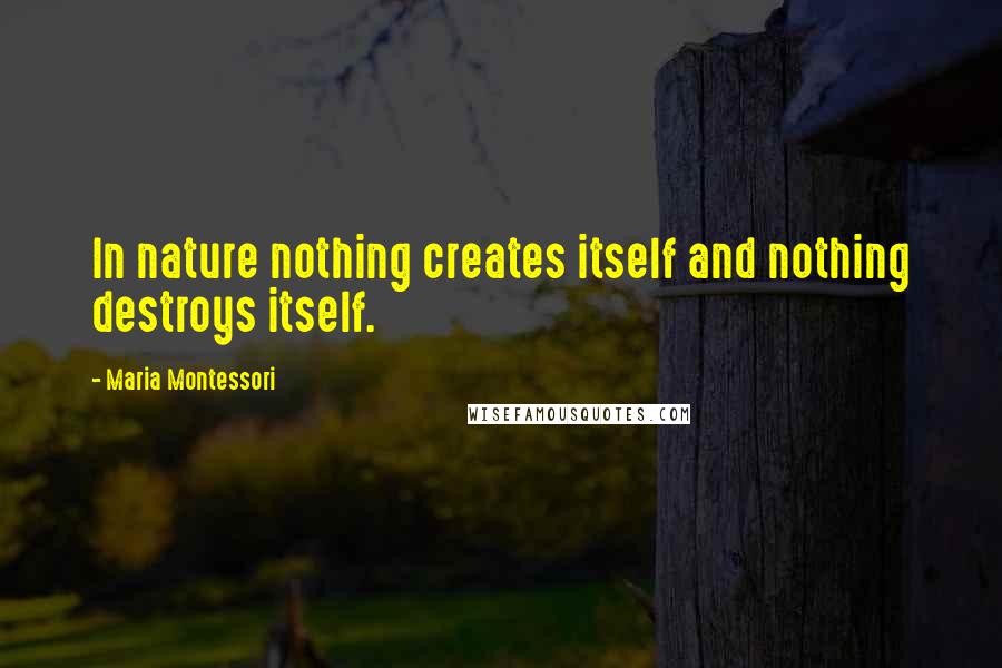 Maria Montessori Quotes: In nature nothing creates itself and nothing destroys itself.