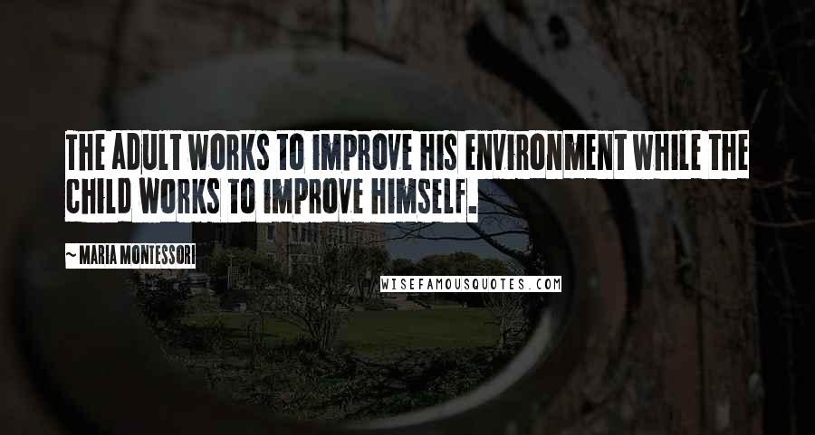 Maria Montessori Quotes: The adult works to improve his environment while the child works to improve himself.