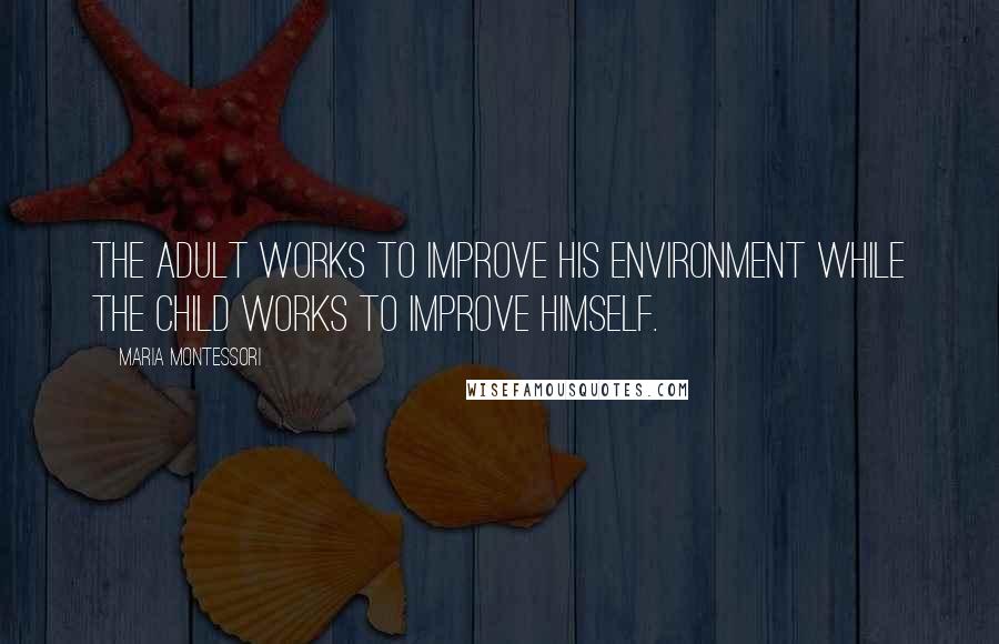 Maria Montessori Quotes: The adult works to improve his environment while the child works to improve himself.