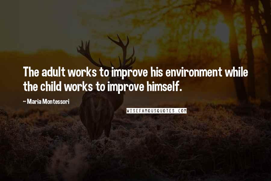 Maria Montessori Quotes: The adult works to improve his environment while the child works to improve himself.