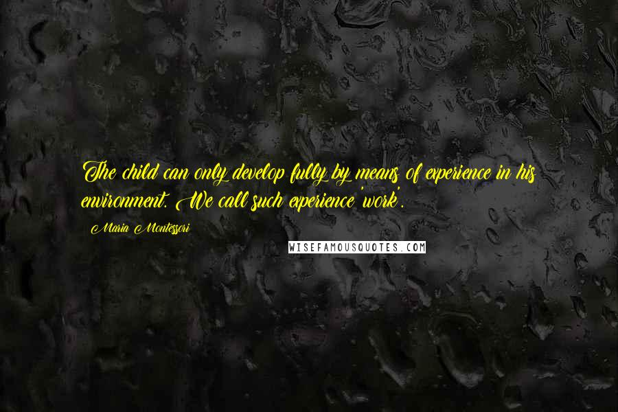 Maria Montessori Quotes: The child can only develop fully by means of experience in his environment. We call such experience 'work'.