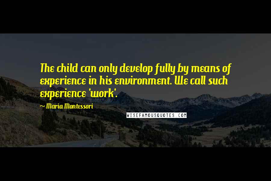 Maria Montessori Quotes: The child can only develop fully by means of experience in his environment. We call such experience 'work'.