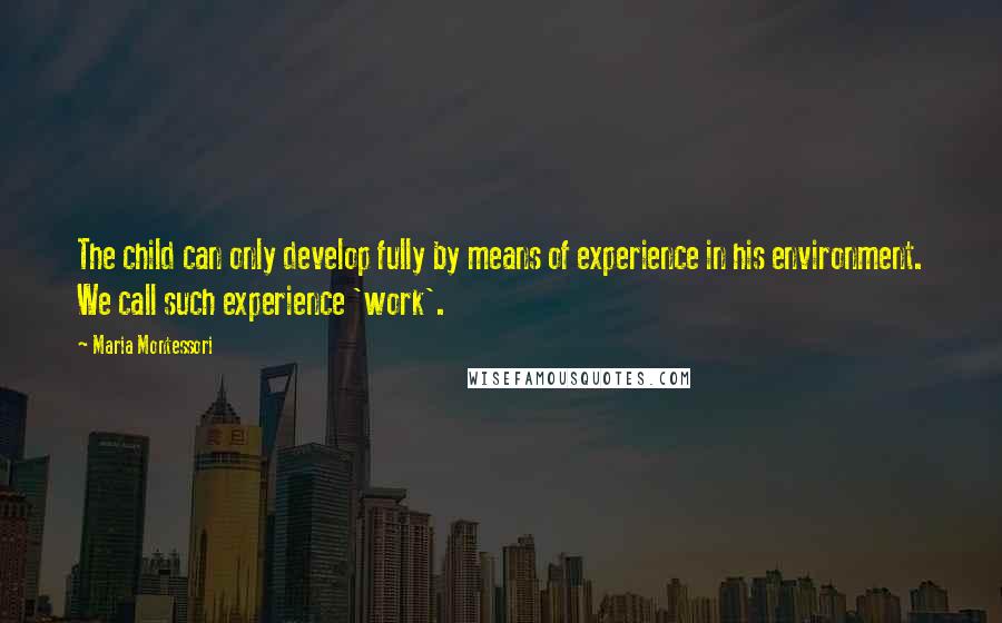 Maria Montessori Quotes: The child can only develop fully by means of experience in his environment. We call such experience 'work'.