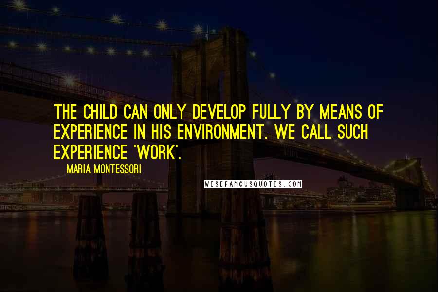 Maria Montessori Quotes: The child can only develop fully by means of experience in his environment. We call such experience 'work'.