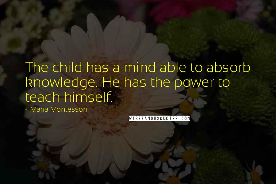 Maria Montessori Quotes: The child has a mind able to absorb knowledge. He has the power to teach himself.