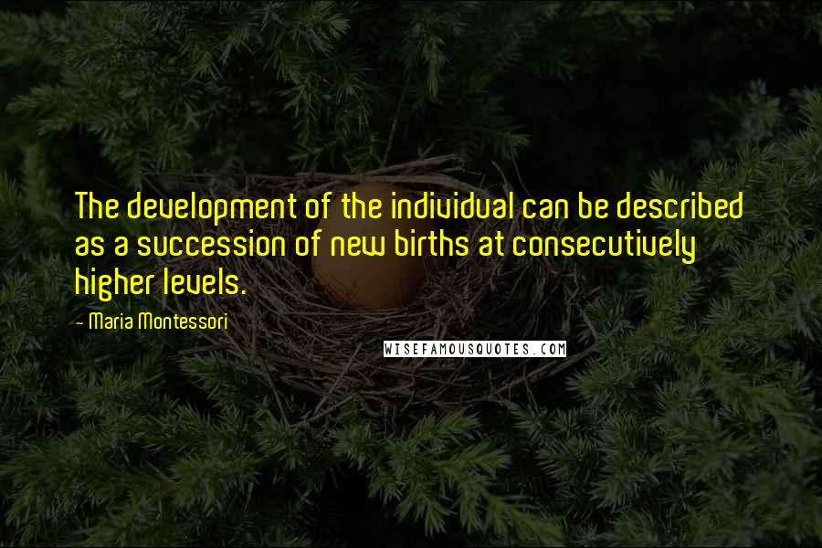 Maria Montessori Quotes: The development of the individual can be described as a succession of new births at consecutively higher levels.