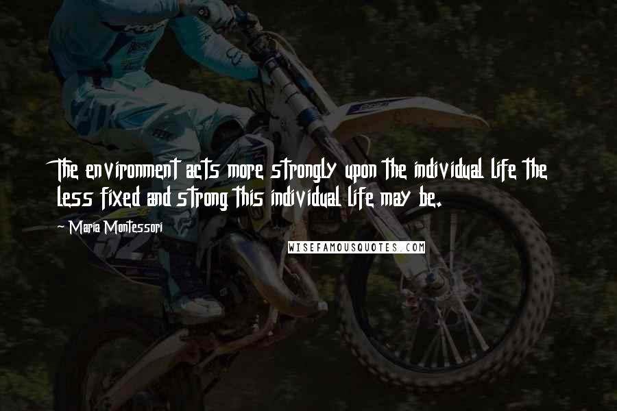 Maria Montessori Quotes: The environment acts more strongly upon the individual life the less fixed and strong this individual life may be.