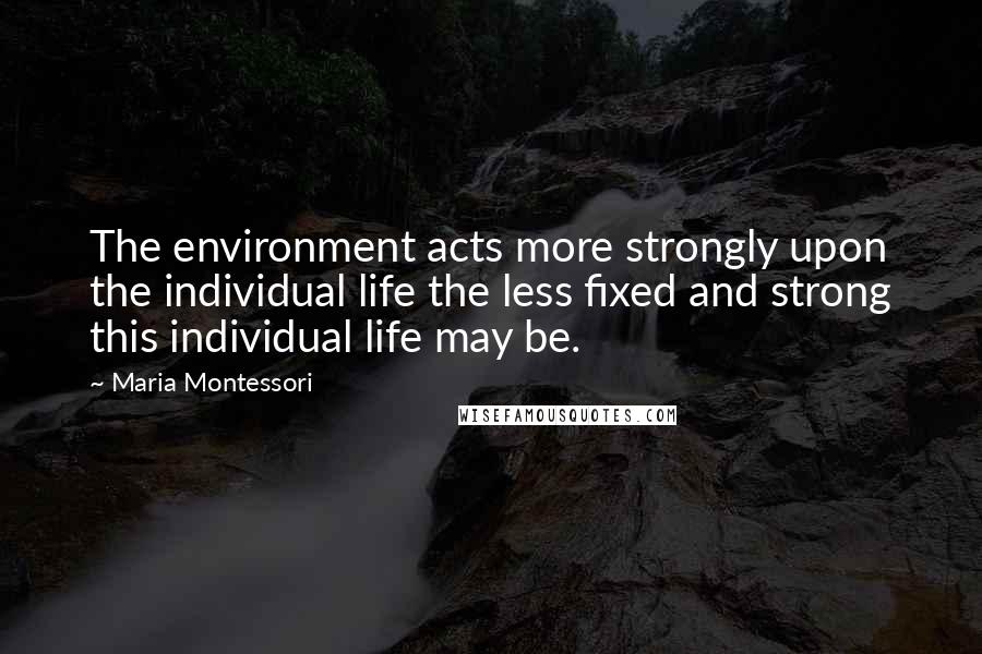 Maria Montessori Quotes: The environment acts more strongly upon the individual life the less fixed and strong this individual life may be.