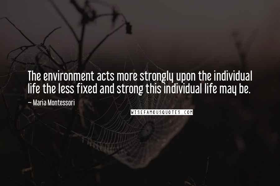 Maria Montessori Quotes: The environment acts more strongly upon the individual life the less fixed and strong this individual life may be.